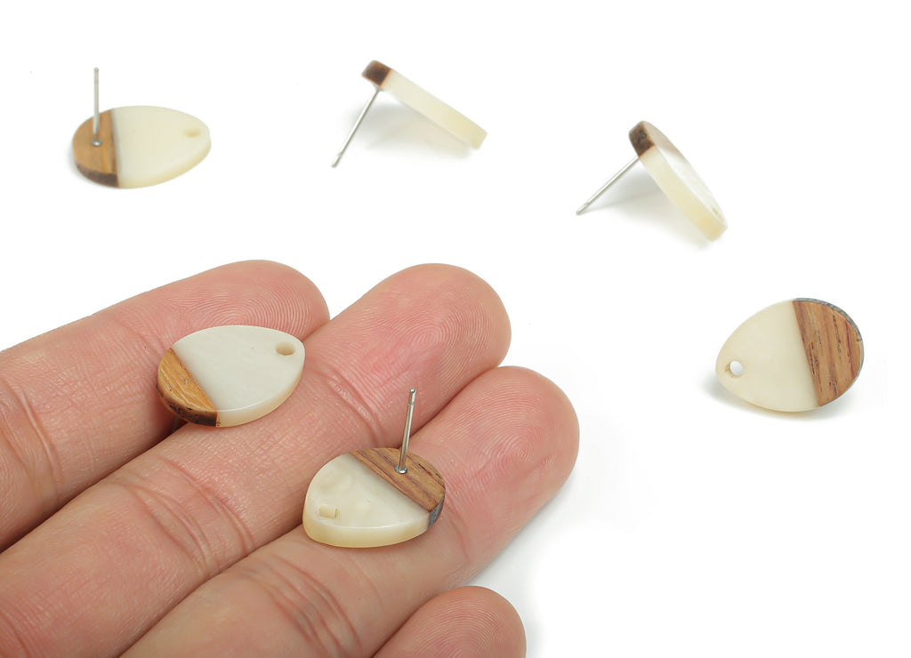 Natural Wooden Drop Earring Stud - Resin Drop Post - 316 Surgical Stainless Steel Stud - Jewelry Supplies - 17.44x13.05x3.1mm - BB1145C - DOMEDBAZAAR
