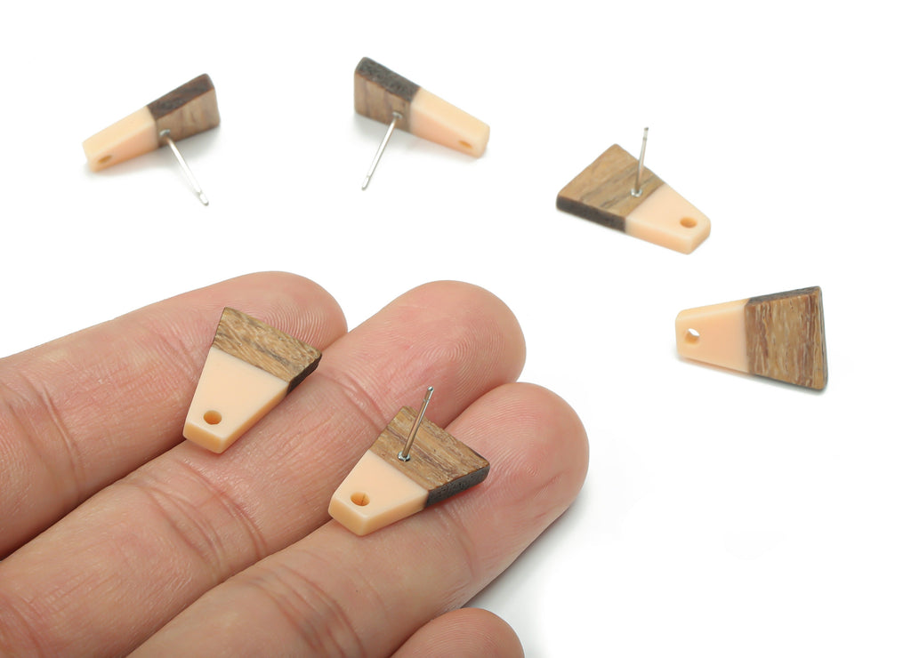 Natural Wooden Trapezoid Earring Stud - Resin Trapezoid Earring Post - 316 Surgical Stainless Steel Stud - 18.06x12.42x2.81mm - BB1136A - DOMEDBAZAAR