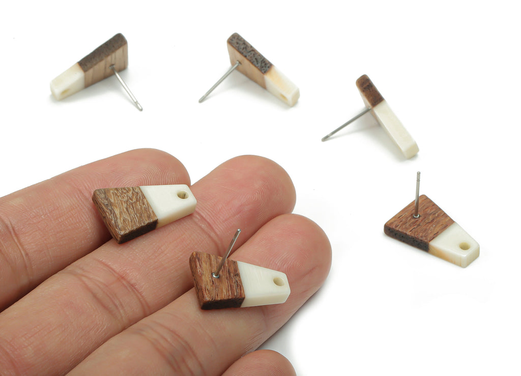 Natural Wooden Trapezoid Earring Stud - Resin Trapezoid Earring Post - 316 Surgical Stainless Steel Stud - 18.06x12.42x2.81mm - BB1136C - DOMEDBAZAAR