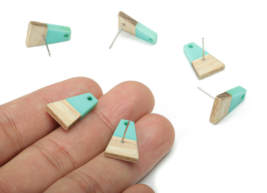 Natural Wooden Trapezoid Earring Stud - Resin Trapezoid Earring Post - 316 Surgical Stainless Steel Stud - 18.06x12.42x2.81mm - BB1136E - DOMEDBAZAAR