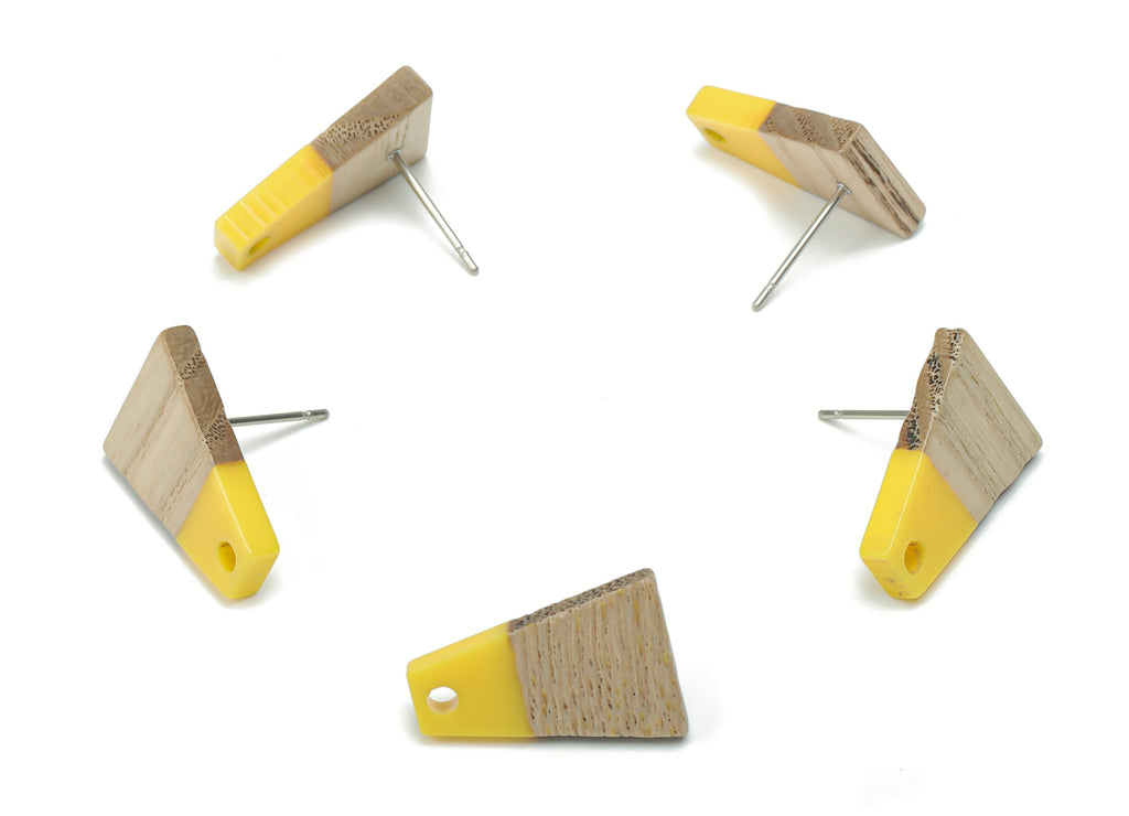 Natural Wooden Trapezoid Earring Stud - Resin Trapezoid Earring Post - 316 Surgical Stainless Steel Stud - 18.06x12.42x2.81mm - BB1136D - DOMEDBAZAAR