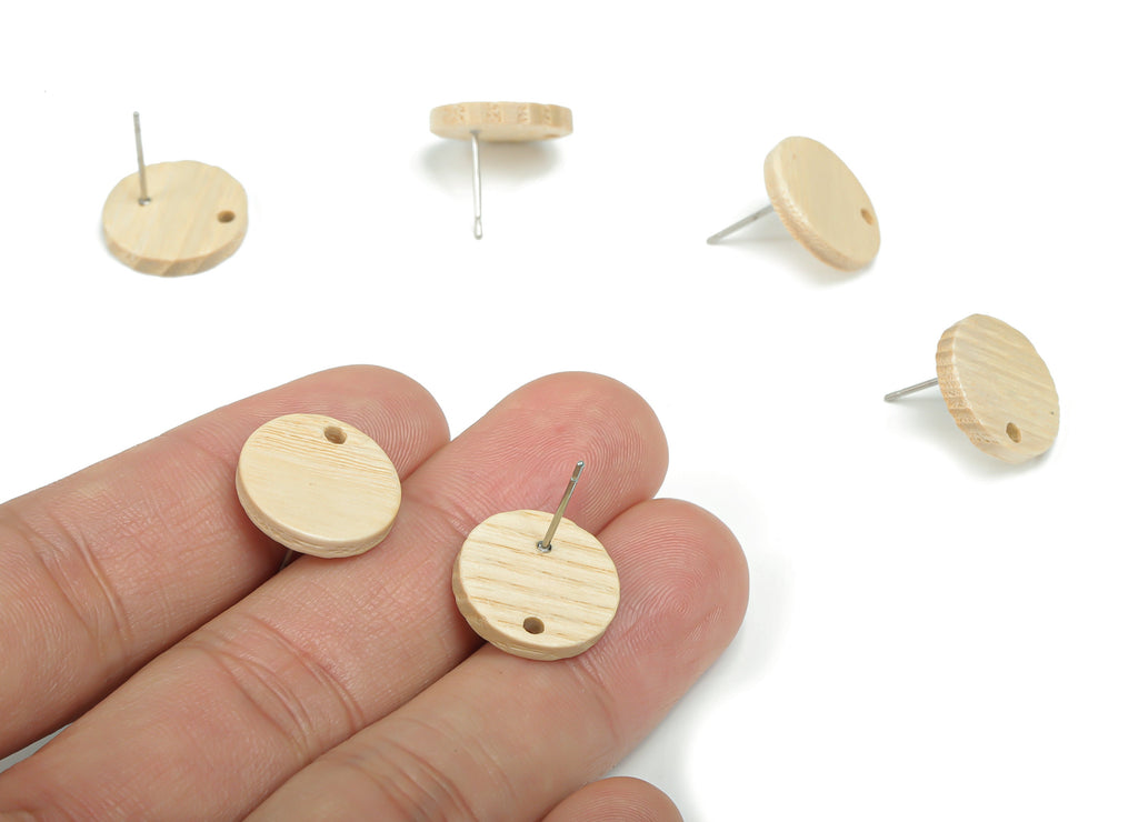 Natural Wooden Round Earring Stud - Circle Earring Post - 316 Surgical Stainless Steel Stud - Jewelry Supplies - 15.04x15.04x2.56mm - BB1144 - DOMEDBAZAAR