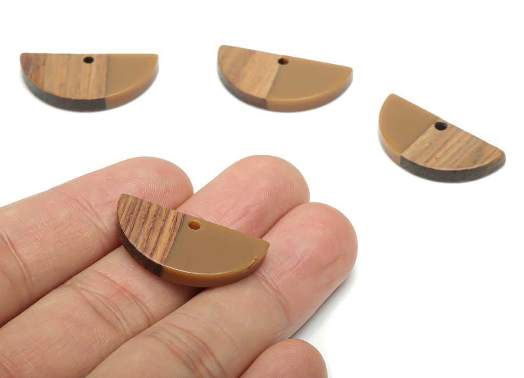 Natural Wooden Semicircle Earring Charms - Resin Half Moon Pendant - DIY Jewelry Making Supplies - 28.43x13.76x3.1mm - BB1137B - DOMEDBAZAAR