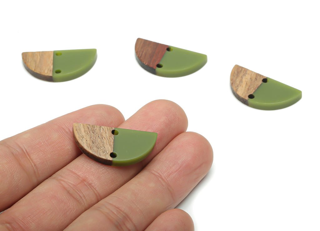 Natural Wooden Semicircle Earring Connector - Resin Half Moon Charms and Pendant - DIY Jewelry Making Supplies - 27.71x13.9x3.14mm - BB1141D - DOMEDBAZAAR