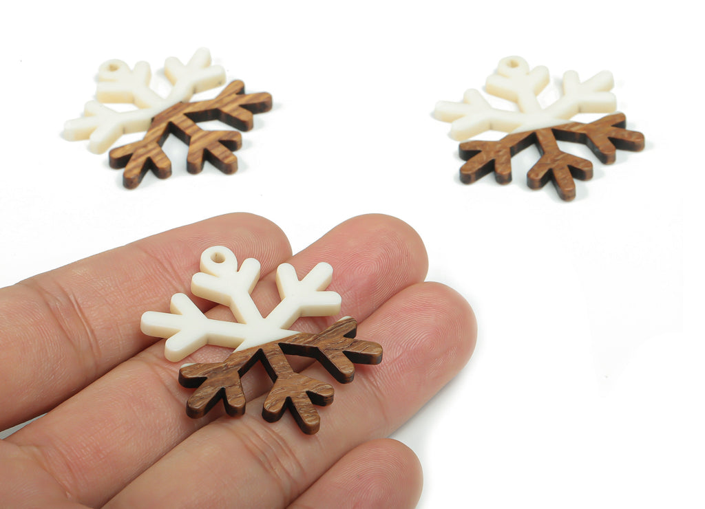 Natural Wooden Snowflake Earring Charms - Resin Snowflake Pendant - DIY Jewelry Making Supplies - 38.11x33.05x2.78mm - BB1143A - DOMEDBAZAAR