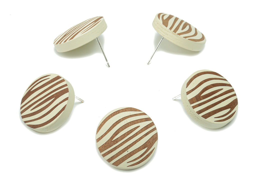 Guger Tree Wood Round Earring Stud - Guger Tree Wood Circle Post - Silver Plated Brass Stud - Jewelry Supplies - 20.02x20.02x5.04mm - BB1155 - DOMEDBAZAAR