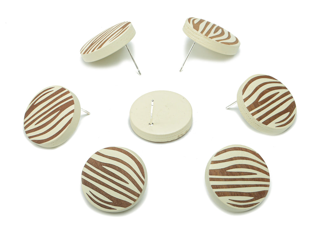 Guger Tree Wood Round Earring Stud - Guger Tree Wood Circle Post - Silver Plated Brass Stud - Jewelry Supplies - 20.02x20.02x5.04mm - BB1155 - DOMEDBAZAAR