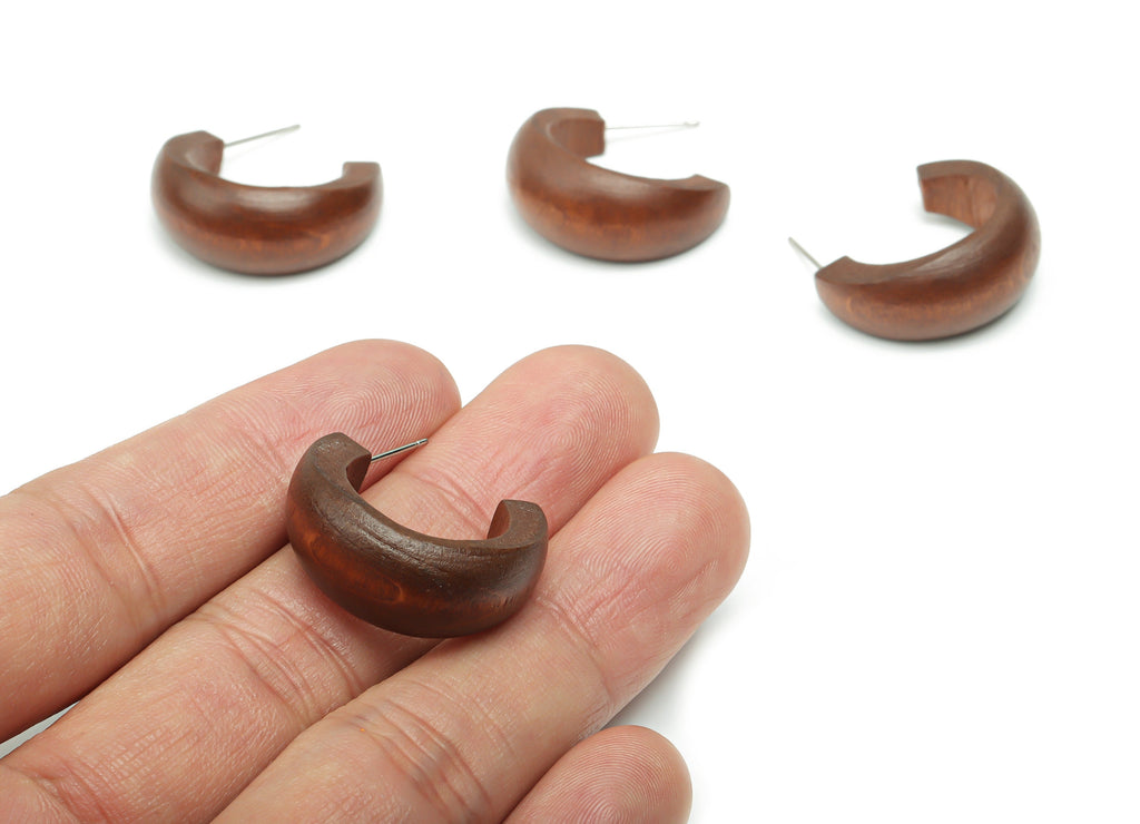 Guger Tree Wood C Hoop Earring Stud - Guger Tree Wood C Post - Silver Plated Brass Stud - Jewelry Supplies - 26.09x19.81x4.74mm - BB1149 - DOMEDBAZAAR