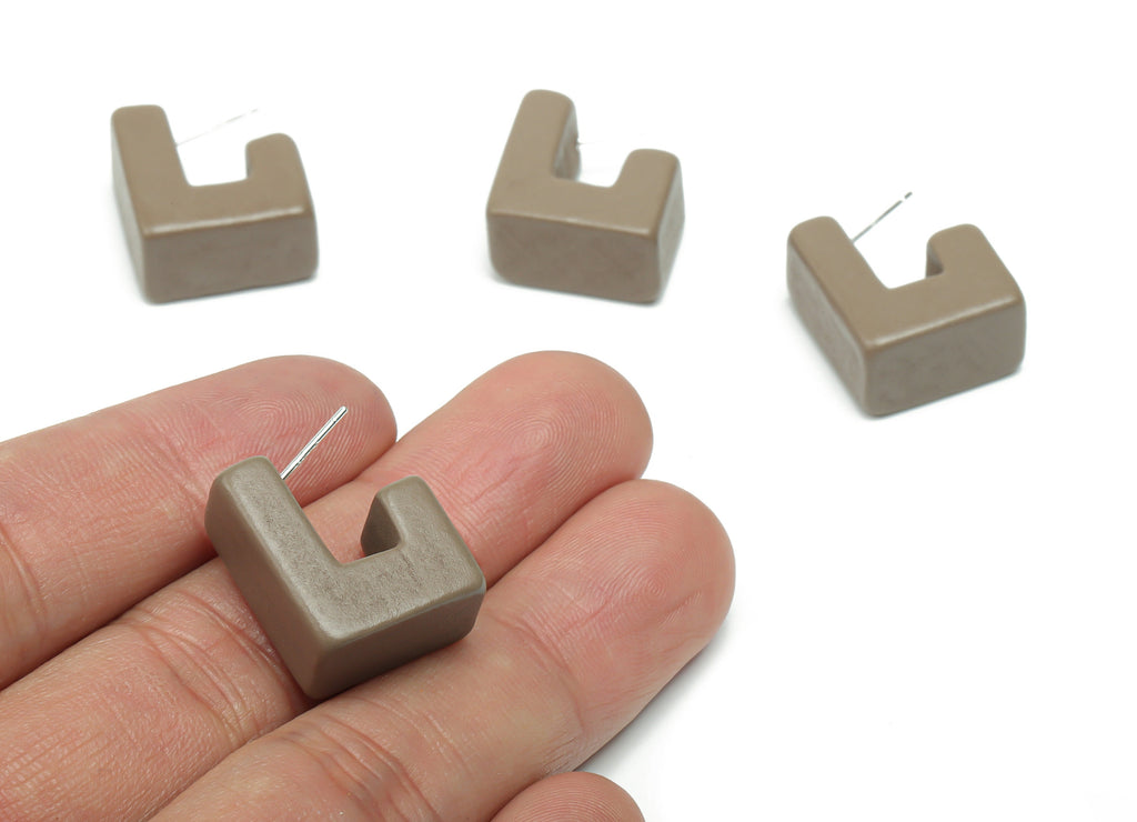Guger Tree Wood J Earring Stud - Guger Tree Wood Geometry Post - Silver Plated Brass Stud - Jewelry Supplies - 18.99x16.59x10.39mm - BB1151B - DOMEDBAZAAR