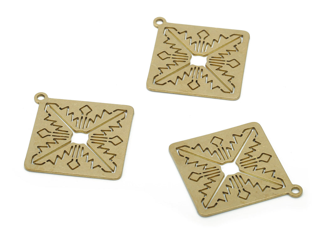 Brass Square Leafs Earring Charms - Raw Brass Leafs Square Anatolian Art Pendant - Jewelry Making Supplies - 35.71x33.17x0.75mm - PPA1702 - DOMEDBAZAAR
