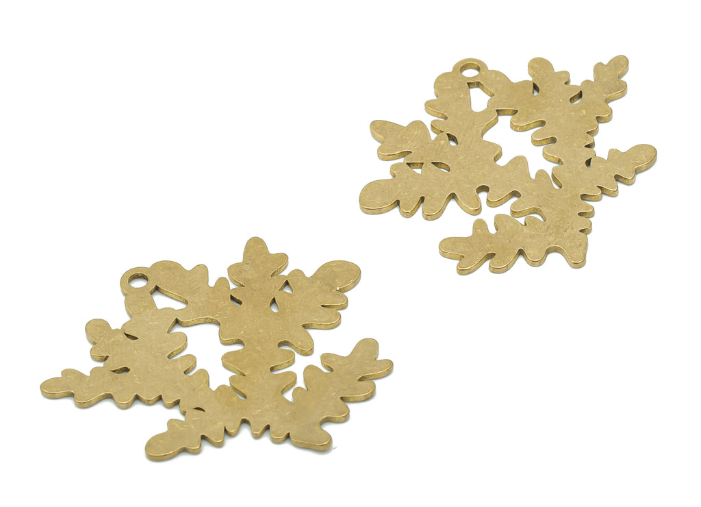 Brass Snowflake Earring Charms - Raw Brass Branch Pendant - Jewelry Making Supplies - 36.04x33.25x0.84mm - PPA1111 - DOMEDBAZAAR