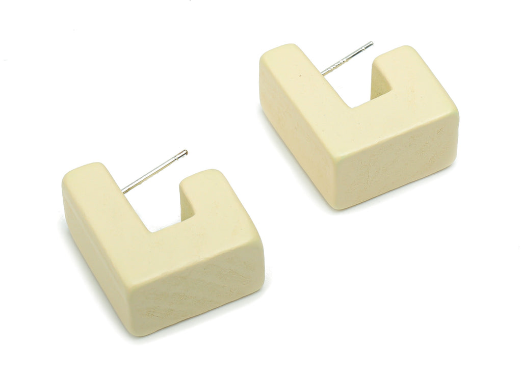 Guger Tree Wood J Earring Stud - Guger Tree Wood Geometry Post - Silver Plated Brass Stud - Jewelry Supplies - 18.99x16.59x10.39mm - BB1151A - DOMEDBAZAAR