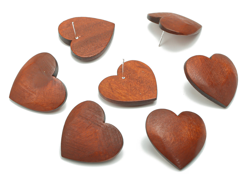 Guger Tree Wood Heart Earring Stud - Guger Tree Wood Heart Post - Silver Plated Brass Stud - Jewelry Supplies - 29.1x26.8x5.19mm - BB1152B - DOMEDBAZAAR