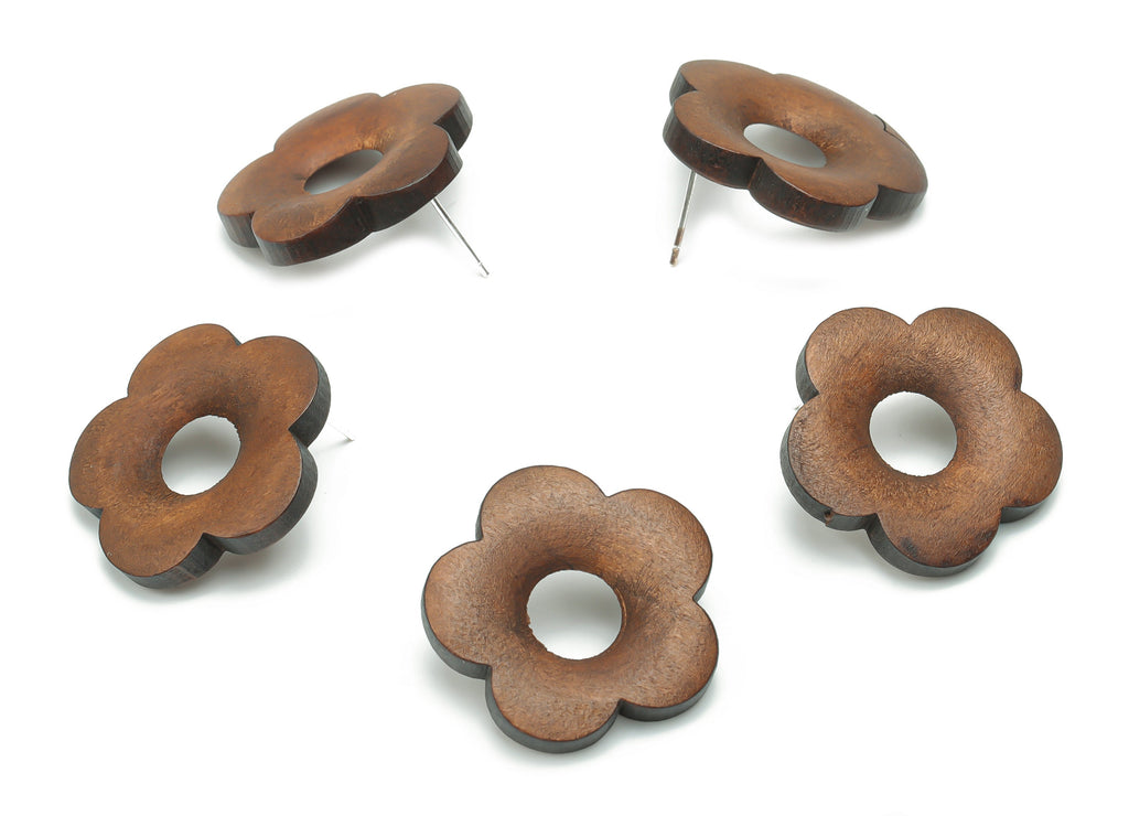 Guger Tree Wood Flower Earring Stud - Guger Tree Wood Flower Post - Silver Plated Brass Stud - Jewelry Supplies - 26.79x26.79x4.2mm - BB1159 - DOMEDBAZAAR