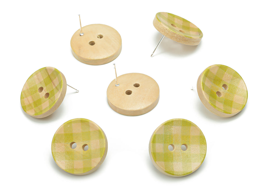 Guger Tree Wood Buttons Earring Stud - Guger Tree Wood Round Button Earring Post - Silver Plated Brass Stud - 20.12x20.12x4.6mm - BB1153 - DOMEDBAZAAR