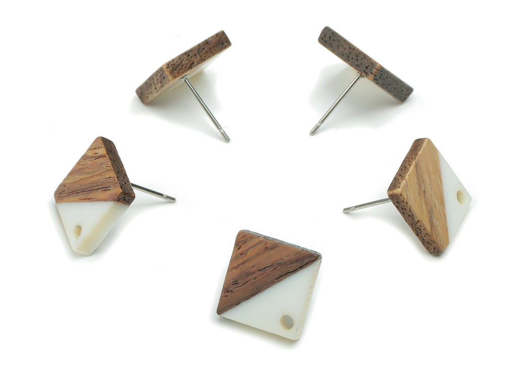 Natural Wood Square Earring Stud - Resin Square Post - 316 Surgical Stainless Steel - Jewelry Making Supplies - 11.96x11.88x3.52mm - BB1164F - DOMEDBAZAAR