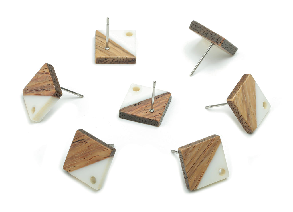 Natural Wood Square Earring Stud - Resin Square Post - 316 Surgical Stainless Steel - Jewelry Making Supplies - 11.96x11.88x3.52mm - BB1164F - DOMEDBAZAAR