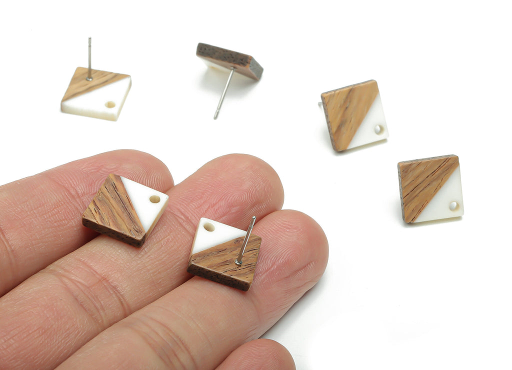 Natural Wood Square Earring Stud - Resin Square Post - 316 Surgical Stainless Steel - Jewelry Making Supplies - 11.96x11.88x3.52mm - BB1164F - DOMEDBAZAAR