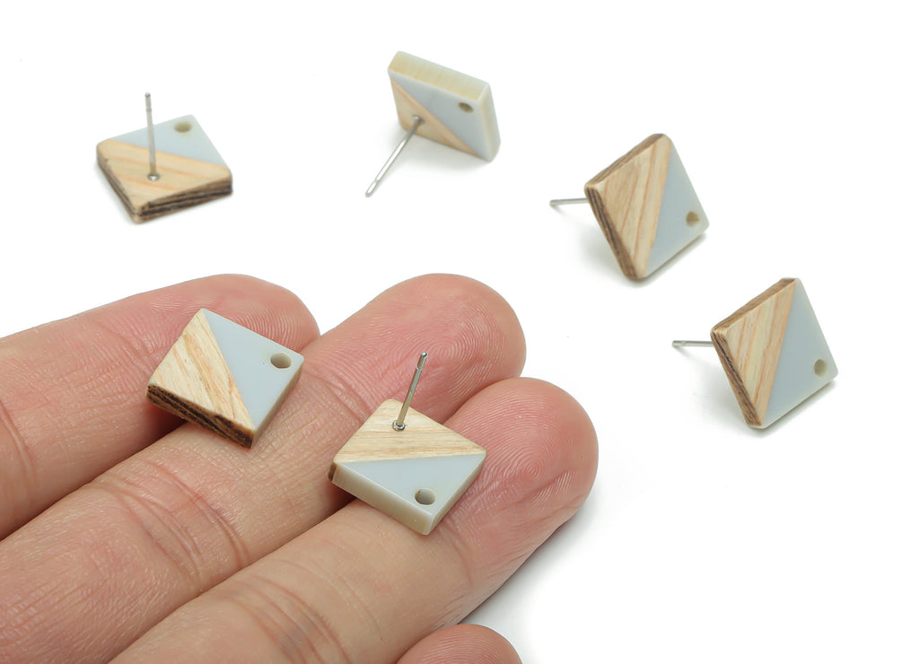 Natural Wood Square Earring Stud - Resin Square Post - 316 Surgical Stainless Steel - Jewelry Making Supplies - 11.96x11.88x3.52mm - BB1164G - DOMEDBAZAAR
