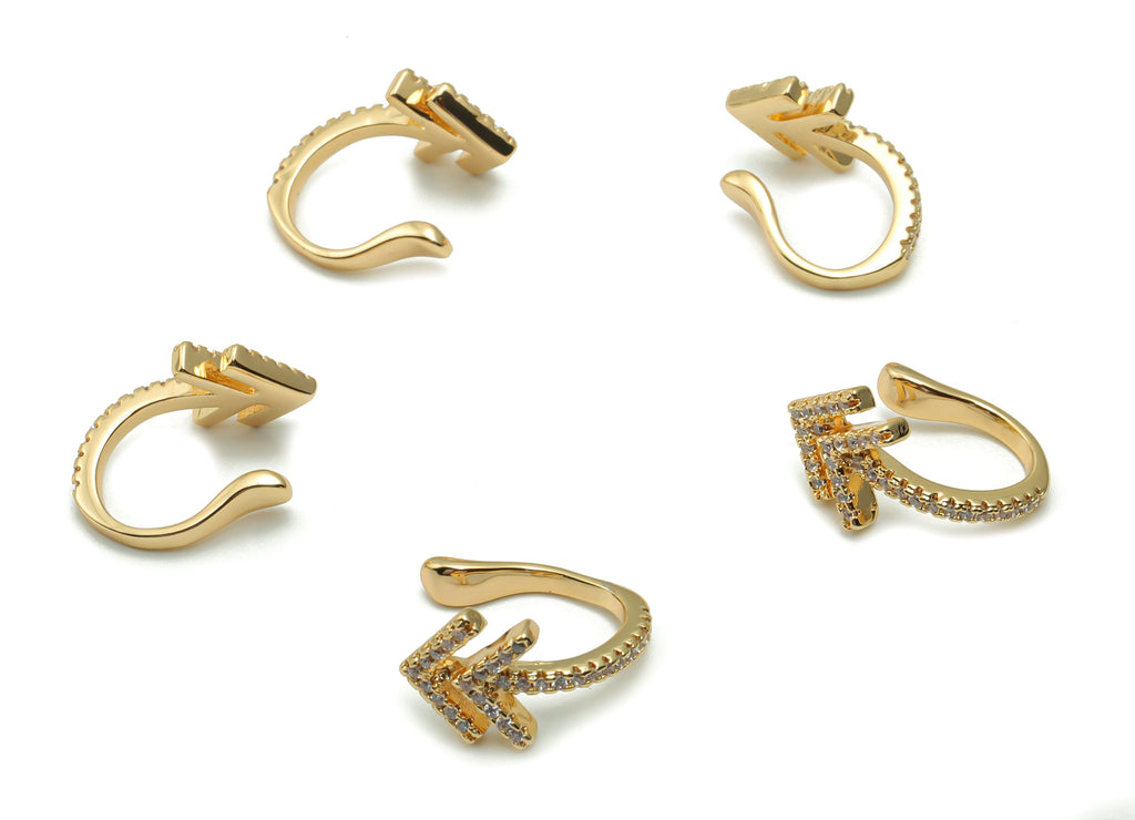 Brass Arrow Earcuff With Zircons - Gold Arrow Earring Cuff  - 18K Real Gold Plated Brass - Jewelry Supplies - 18.01x11.09x3.28mm - RGP4180 - DOMEDBAZAAR