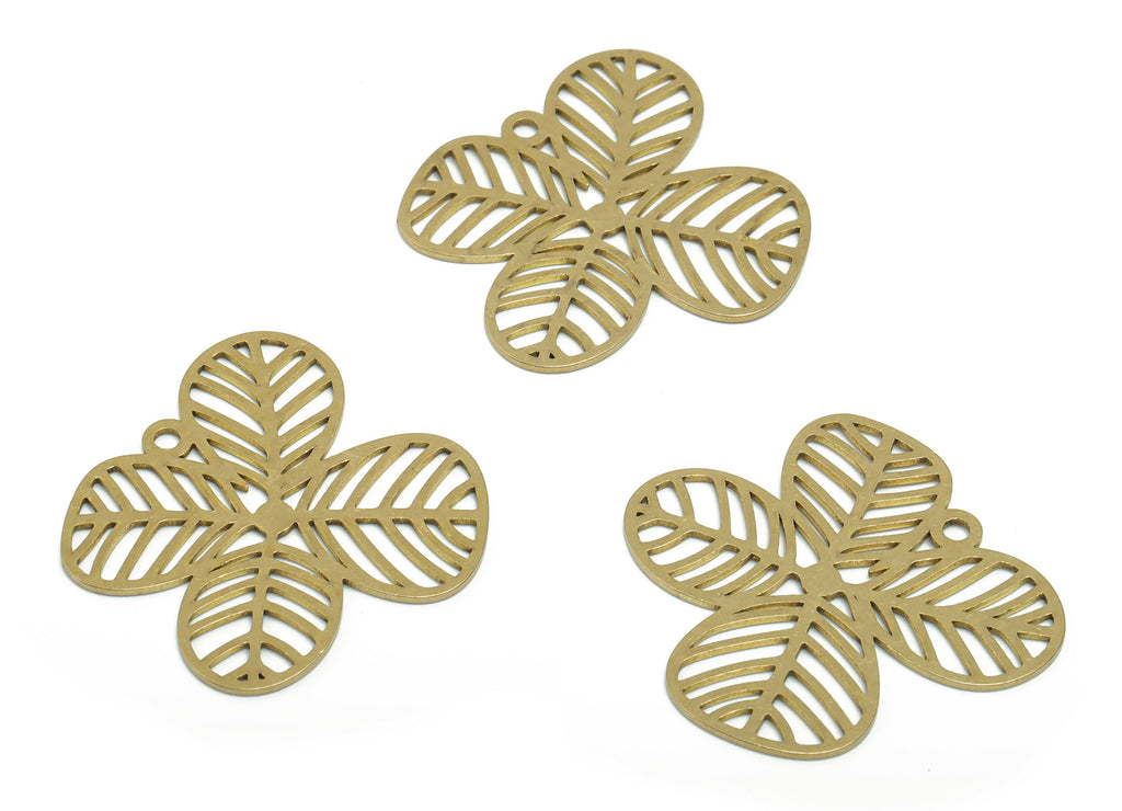 Brass Four Leaf Clover Earring Charms - Raw Brass Leafs Pendant - Jewelry Making Supplies - 29.45x28.57x0.75mm - PPA0626 - DOMEDBAZAAR