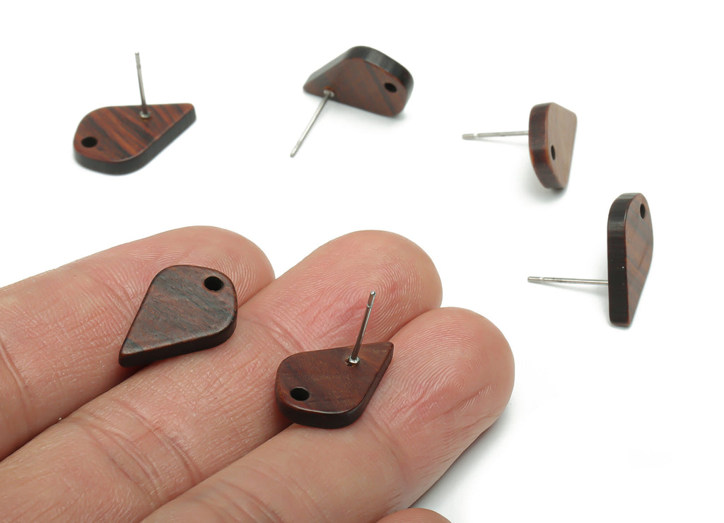 Natural Wood Teardrop Earring Stud - Drop Earring Post - 316 Surgical Stainless Steel - Jewelry Supplies - 17.63x11.24x2.65mm - BB1168 - DOMEDBAZAAR