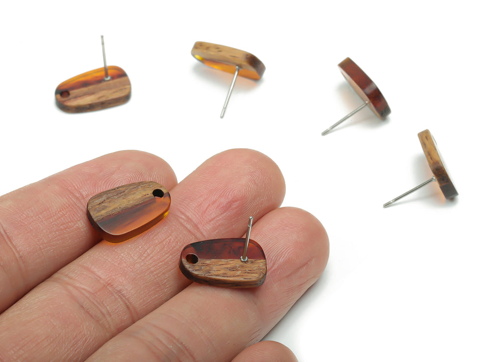 Natural Wood Drop Earring Stud - Resin Drop Earring Post - 316 Surgical Stainless Steel - Jewelry Supplies - 16.08x10.26x2.89mm - BB1166C - DOMEDBAZAAR