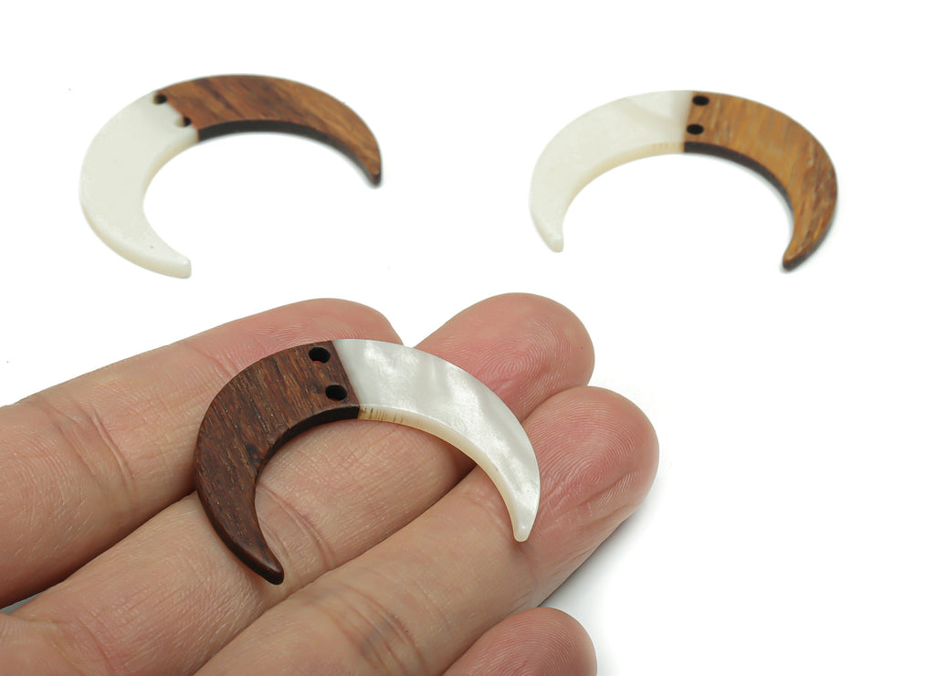 Natural Wooden Crescent Earring Connectors - Resin Moon Charms and Pendant - DIY Jewelry Making Supplies - 38.02x31.68x2.37mm - BB1174B - DOMEDBAZAAR