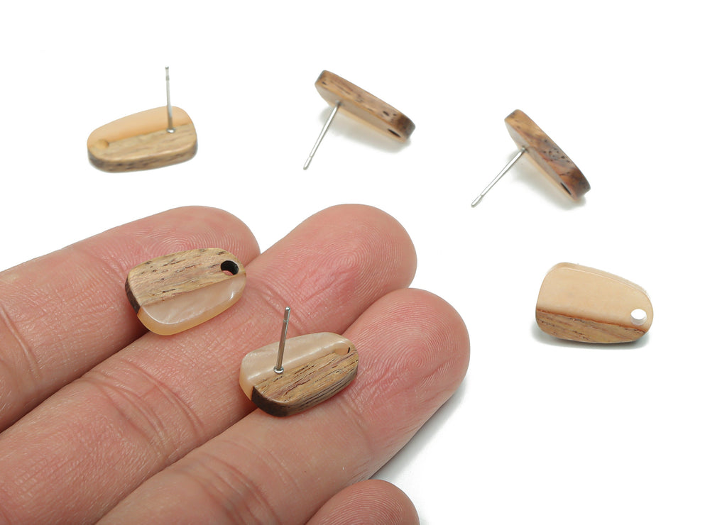 Natural Wood Drop Earring Stud - Resin Drop Earring Post - 316 Surgical Stainless Steel - Jewelry Supplies - 16.08x10.26x2.89mm - BB1166F - DOMEDBAZAAR