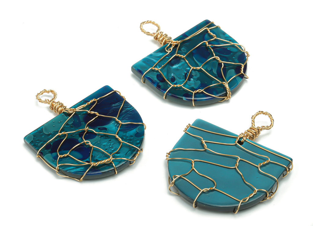 Acrylic Domed Earring Charms - Brass Wire D Pendant - Gold Brass Wire - Wire Wrapped - Color Code: A631 - 33.56x29.73x2.82mm - AC2415-A631 - DOMEDBAZAAR