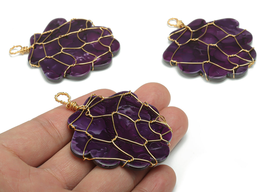 Acrylic Oak Tree  Charms - Brass Wire Oak Tree Pendant – Wire Wrapped - KC Gold Wire - Color Code: A711 - 49.86x48.82x2.51mm - AC2413-A711 - DOMEDBAZAAR