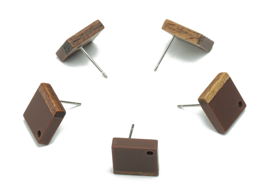 Natural Wood Square Earring Stud - Resin Square Post - 316 Surgical Stainless Steel - Jewelry Making Supplies - 11.96x11.88x3.52mm - BB1164B - DOMEDBAZAAR
