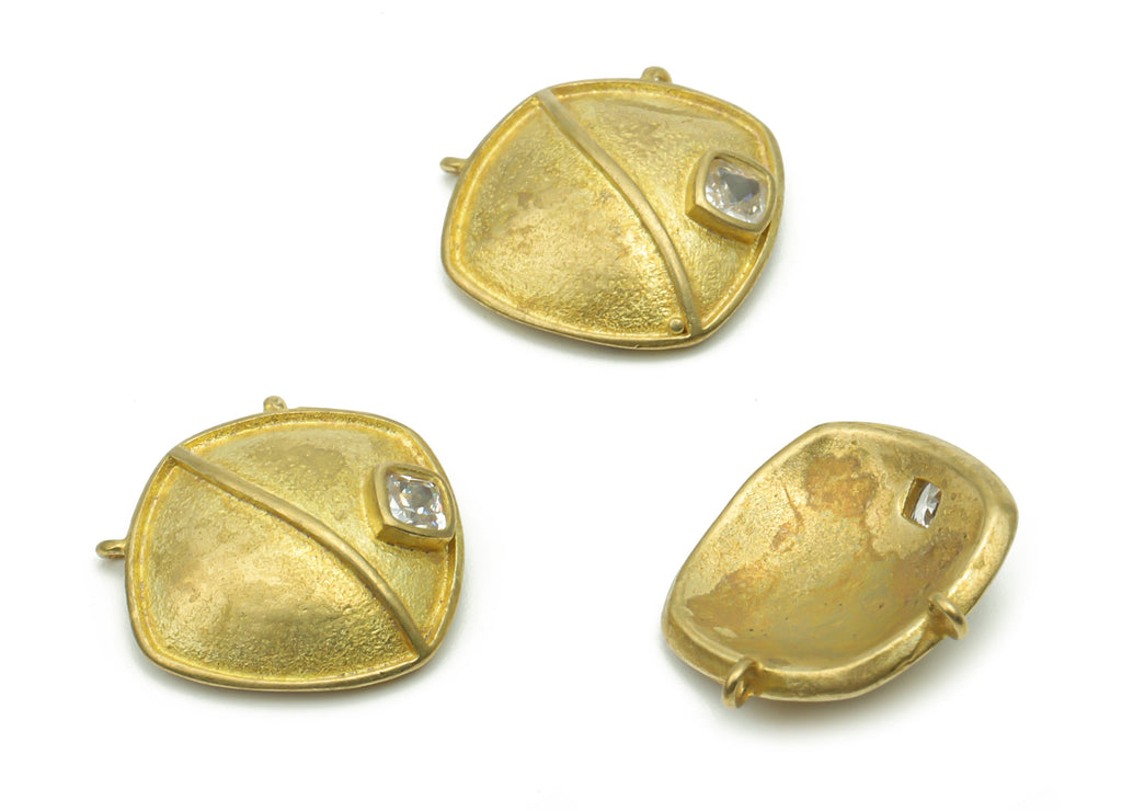 Brass Square Earring Connectors With Zircon - Raw Brass Square Charms and Pendant - Jewelry Making Supplies - 15.94x15.79x3.23mm - PP4989 - DOMEDBAZAAR