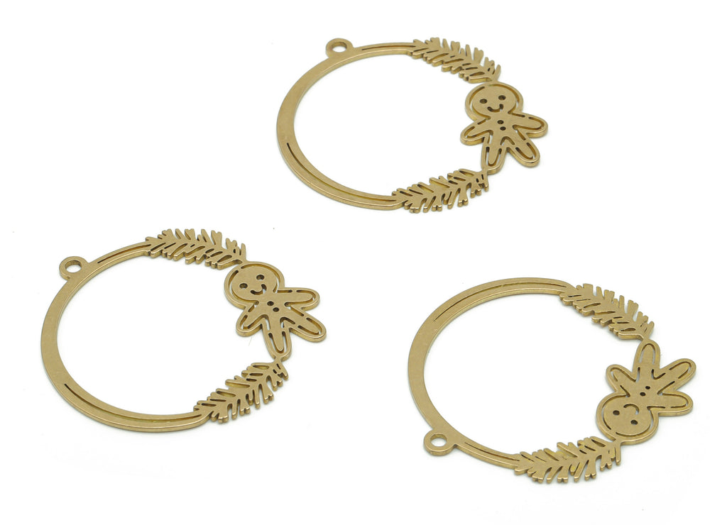 Brass Round Baby Branch Earring Charms - Raw Brass Baby Branch Circle Pendant - Jewelry Making Supplies - 34.09x31.78x0.73mm - PPZ0133 - DOMEDBAZAAR