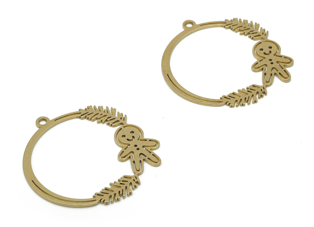 Brass Round Baby Branch Earring Charms - Raw Brass Baby Branch Circle Pendant - Jewelry Making Supplies - 34.09x31.78x0.73mm - PPZ0133 - DOMEDBAZAAR