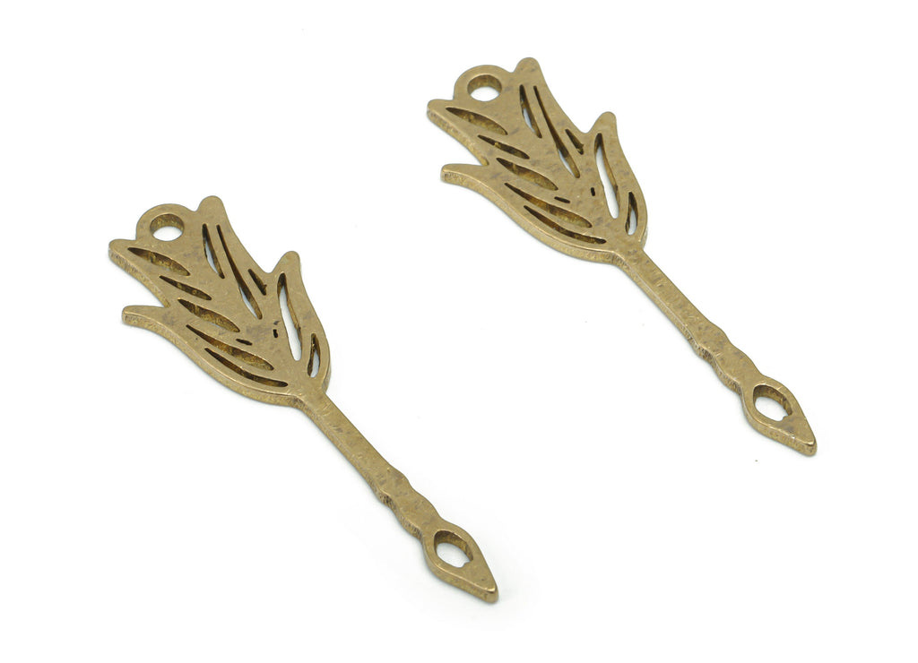 Brass Quill Pen  Arrow Flower Earring Charms - Raw Brass Flower Arrow Pendant - DIY Jewelry Making Supplies - 29.82x9.29x0.85mm - PPA2080 - DOMEDBAZAAR
