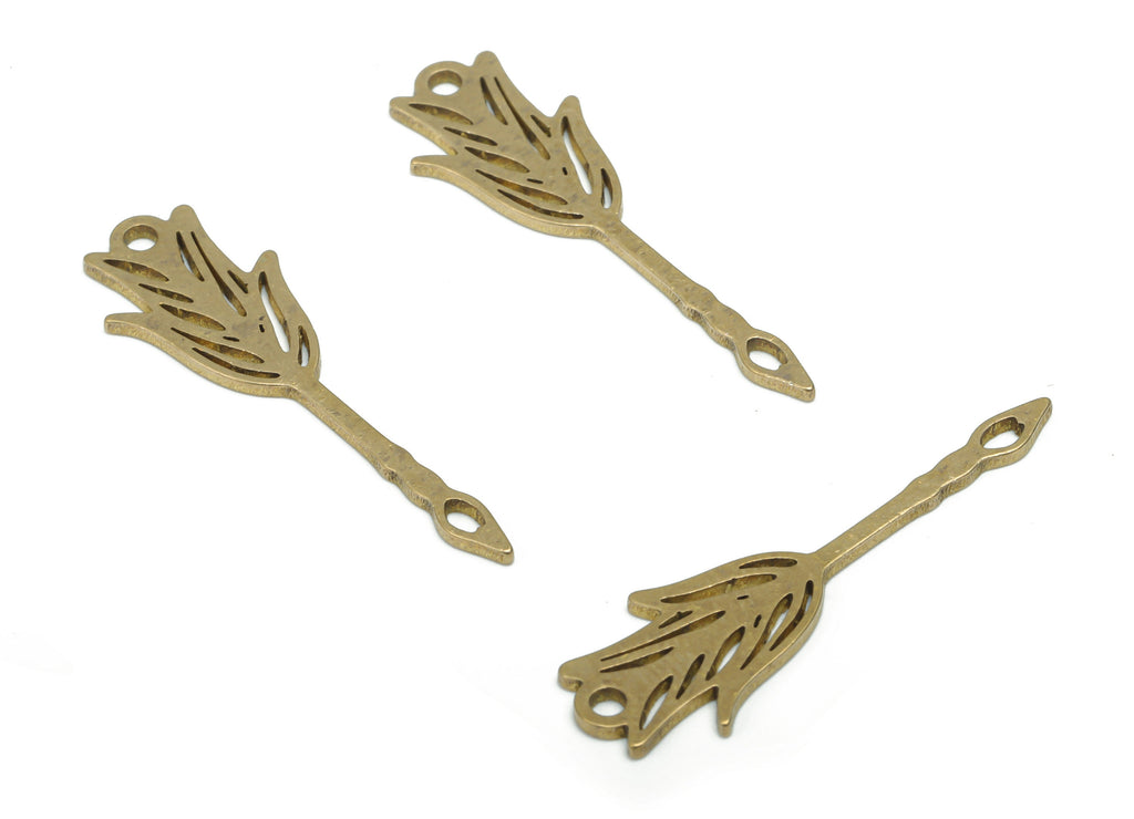 Brass Quill Pen  Arrow Flower Earring Charms - Raw Brass Flower Arrow Pendant - DIY Jewelry Making Supplies - 29.82x9.29x0.85mm - PPA2080 - DOMEDBAZAAR