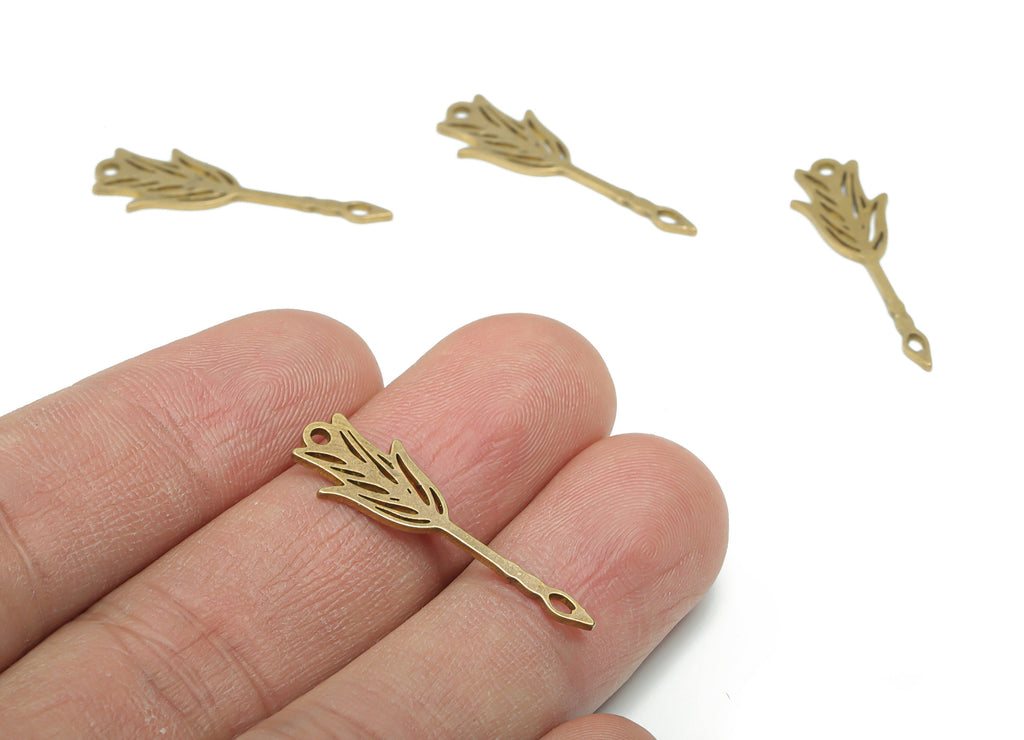 Brass Quill Pen  Arrow Flower Earring Charms - Raw Brass Flower Arrow Pendant - DIY Jewelry Making Supplies - 29.82x9.29x0.85mm - PPA2080 - DOMEDBAZAAR