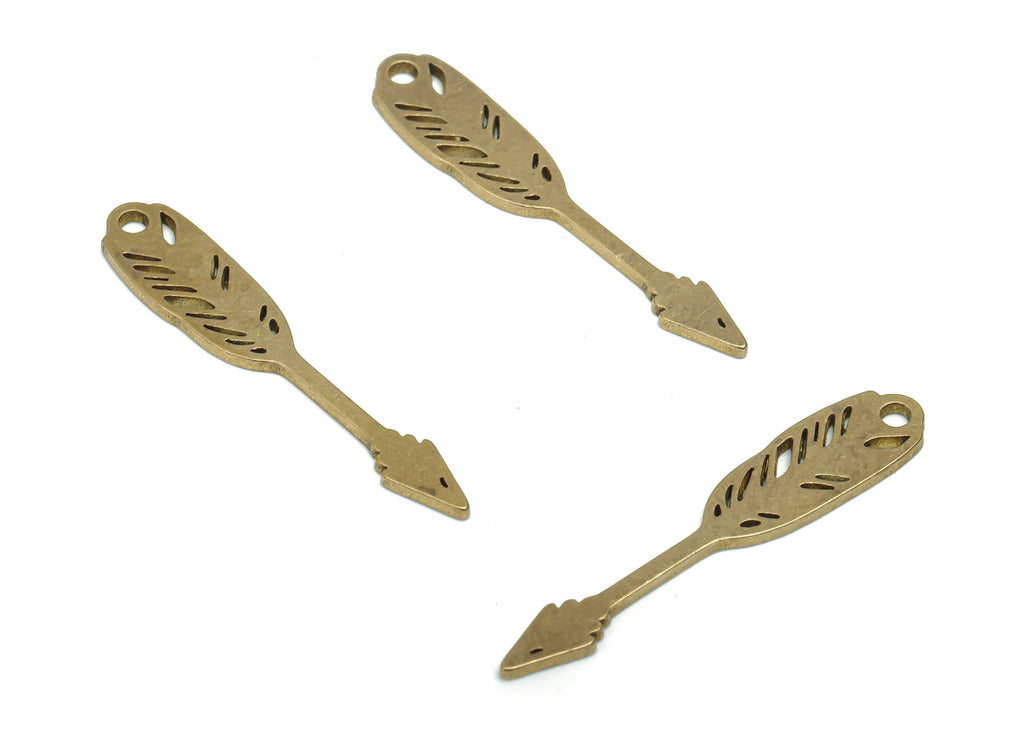 Brass Quill Pen Arrow Flower Earring Charms - Raw Brass Flower Arrow Pendant - DIY Jewelry Making Supplies - 29.83x5.57x0.83mm - PPA2078 - DOMEDBAZAAR