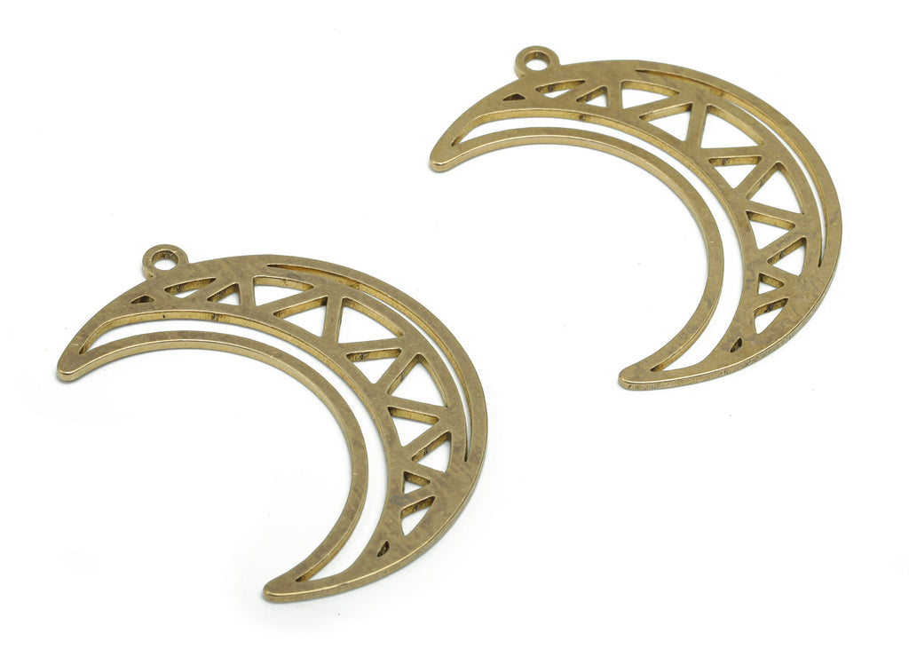 Brass Crescent Earring Charms - Raw Brass Triangle Moon Pendant - DIY Jewelry Making Supplies - 36.04x26.88x0.85mm - PPA1967 - DOMEDBAZAAR