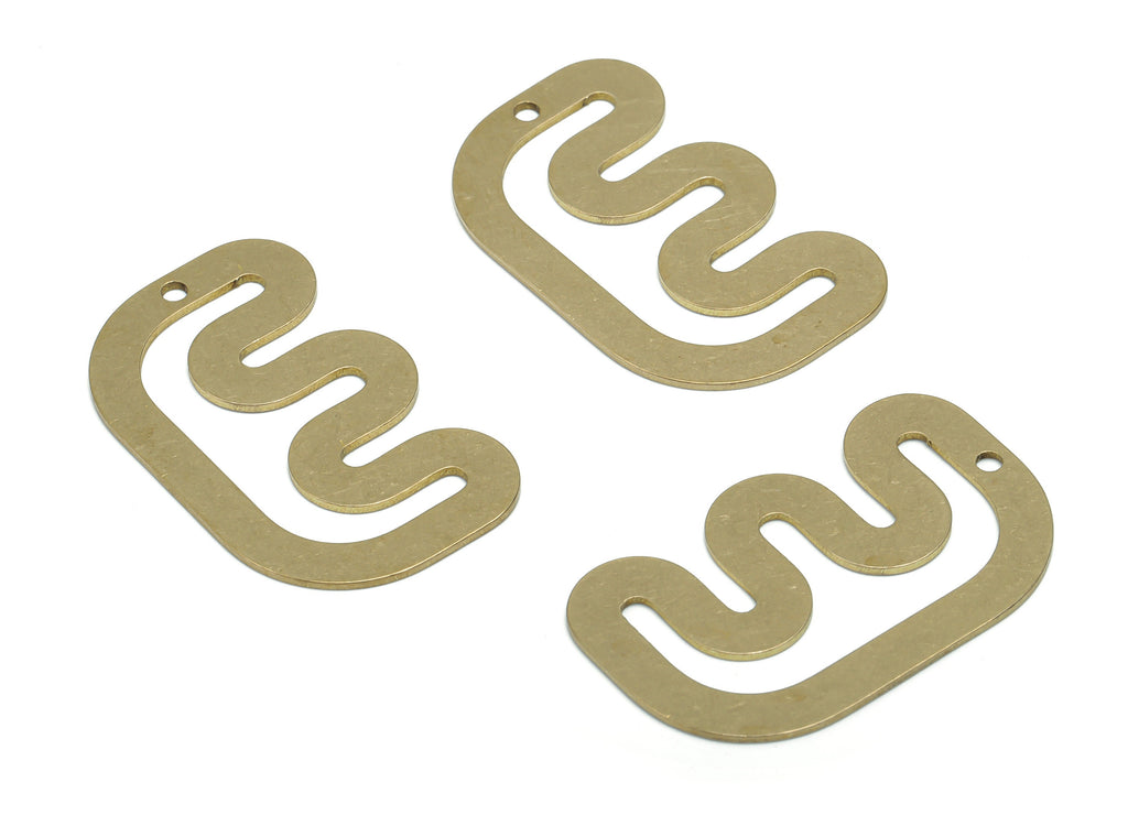 Brass E W Wave Earring Charms - Raw Brass M Wave Pendant - Jewelry Making Supplies - 34.9x21.18x0.77mm - PPZ0156 - DOMEDBAZAAR