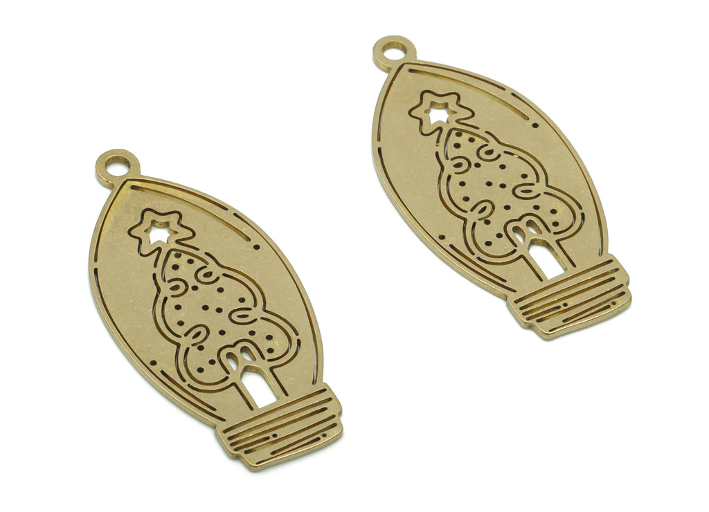 Brass Christmas Tree Star Earring Charms - Raw Brass Star Christmas Tree Pendant - Jewelry Making Supplies - 34.55x16.05x0.74mm - PPZ0122 - DOMEDBAZAAR