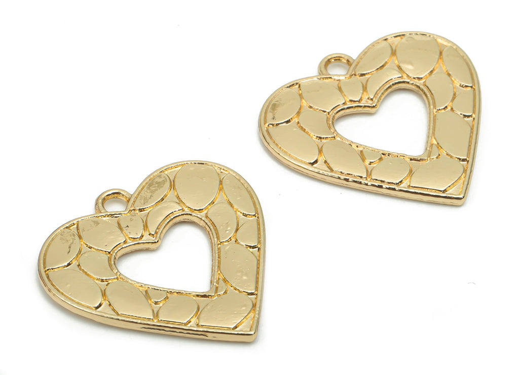 Zinc Alloy Heart Earring Charms - Alloy Heart Pendant - Gold Tone Plated Alloy - Jewelry Making Supplies - 23.58x23.4x1.8mm - ZZ1999 - DOMEDBAZAAR