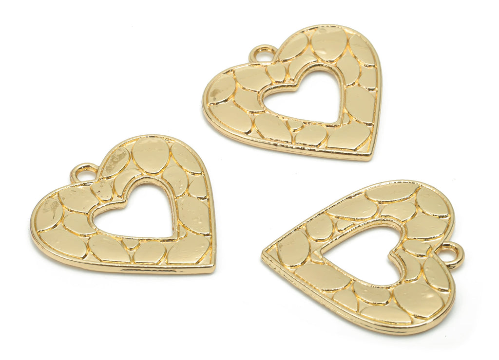 Zinc Alloy Heart Earring Charms - Alloy Heart Pendant - Gold Tone Plated Alloy - Jewelry Making Supplies - 23.58x23.4x1.8mm - ZZ1999 - DOMEDBAZAAR
