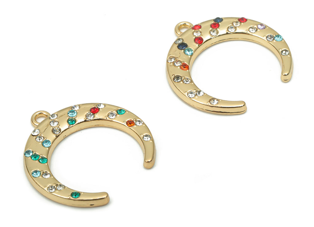 Zinc Alloy Crescent Earring Charms - Grass Moon Pendant - Gold Tone Plated Alloy - Jewelry Making Supplies - 21.51x20.36x2.04mm - ZZ2010 - DOMEDBAZAAR