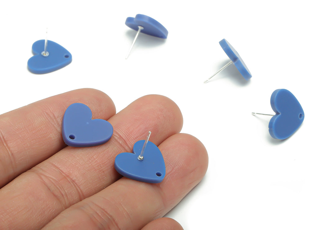 Acrylic Heart Earring Stud – Matte Acrylic Heart Post - Silver Plated Cupronickel Stud - Jewelry Supplies - 16.94x15.49x1.96mm - AC2421D - DOMEDBAZAAR