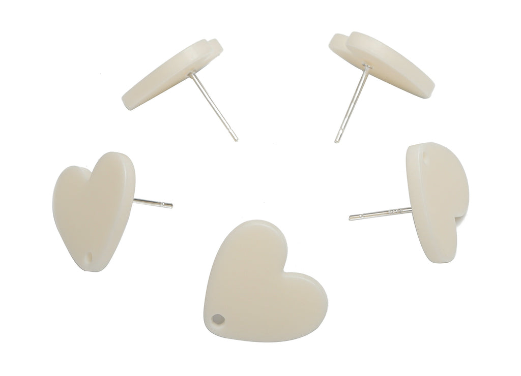 Acrylic Heart Earring Stud – Matte Acrylic Heart Post - Silver Plated Cupronickel Stud - Jewelry Supplies - 16.94x15.49x1.96mm - AC2421A - DOMEDBAZAAR