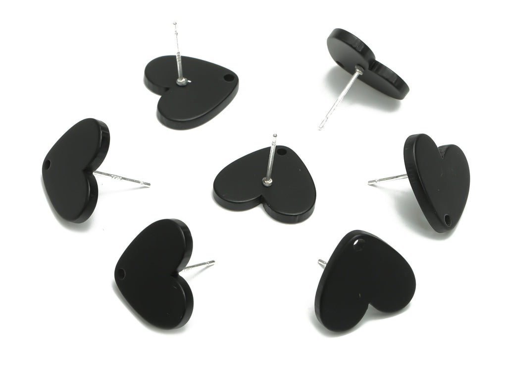 Acrylic Heart Earring Stud – Matte Acrylic Heart Post - Silver Plated Cupronickel Stud - Jewelry Supplies - 16.94x15.49x1.96mm - AC2421B - DOMEDBAZAAR