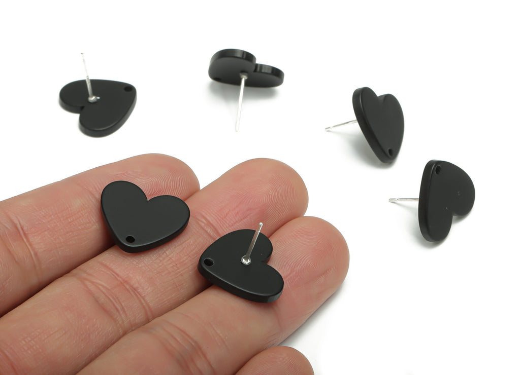 Acrylic Heart Earring Stud – Matte Acrylic Heart Post - Silver Plated Cupronickel Stud - Jewelry Supplies - 16.94x15.49x1.96mm - AC2421B - DOMEDBAZAAR