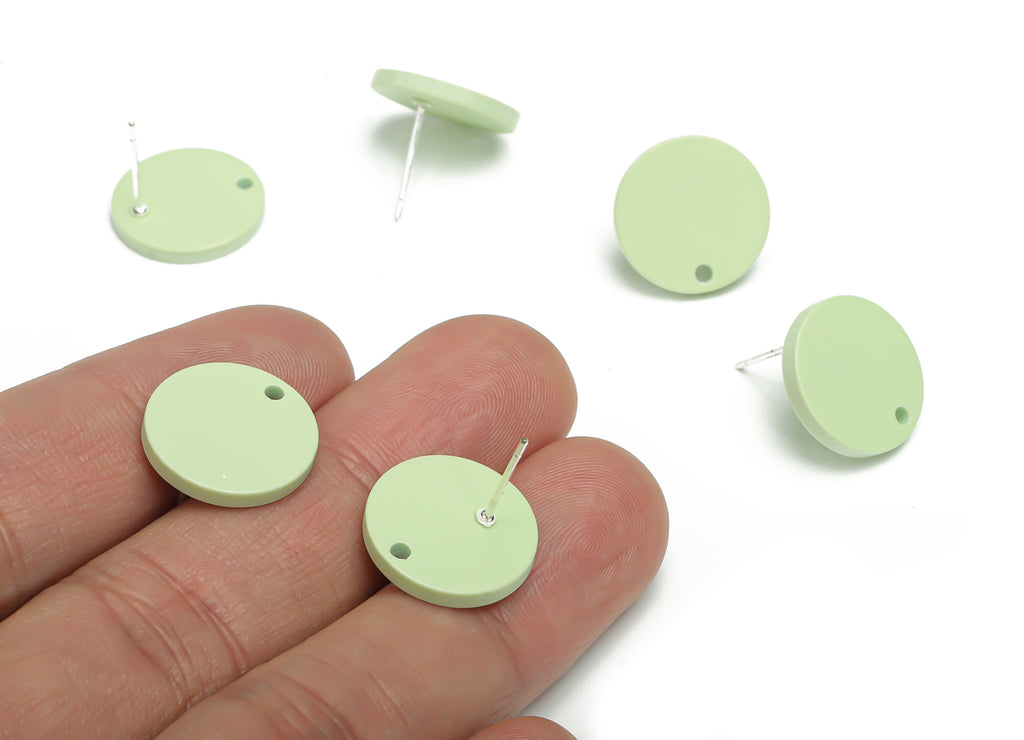 Acrylic Round Earring Stud – Matte Acrylic Circle Post - Silver Plated Cupronickel Stud - Jewelry Supplies - 15.53x15.53x2.33mm - AC2426D - DOMEDBAZAAR